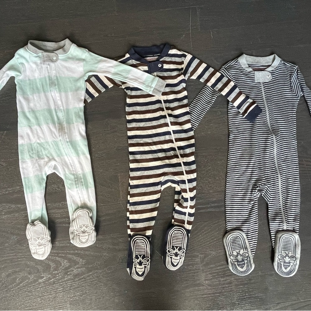 Burt's Bees Baby Green and Brown Footies Soft One Pieces